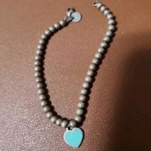 Tiffany & Co. Silver Beaded Bracelet with Turquoise Heart Charm
